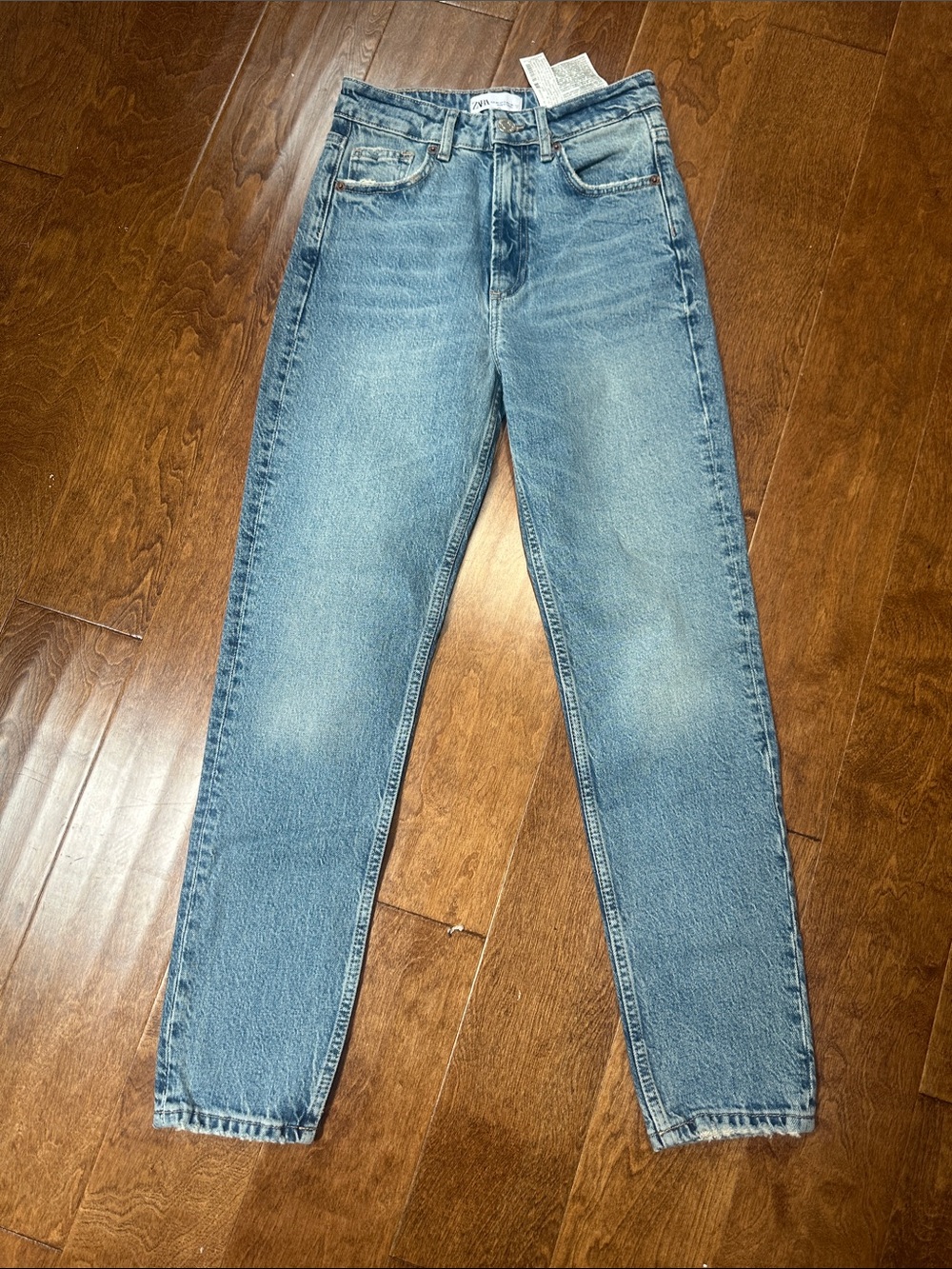 Zara High Rise Straight Leg Jeans in Light Blue Wash